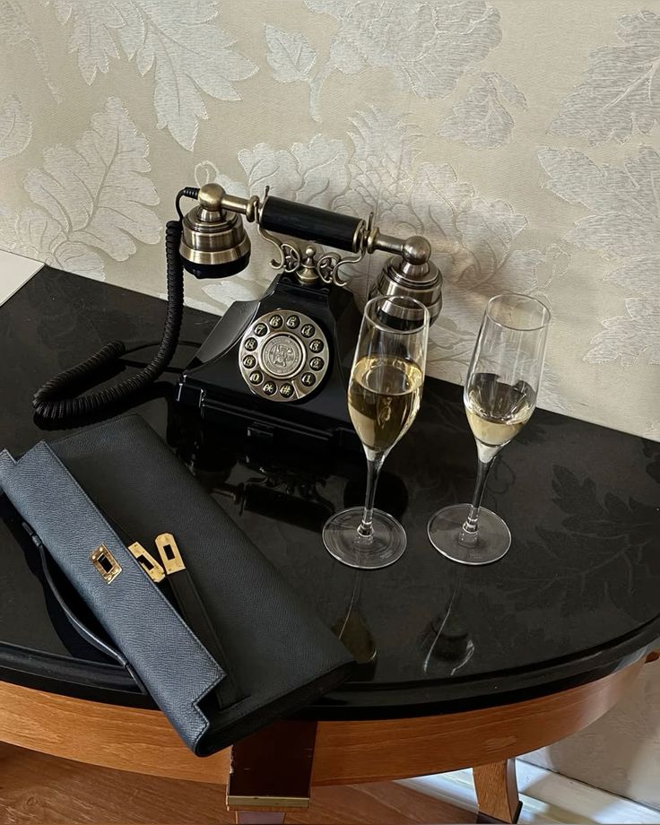 An antique brass telephone